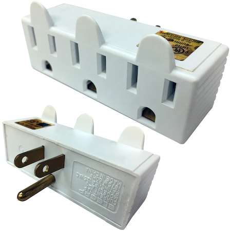 Electriduct Plug Adapter, Grounded, 3 Outlet(s) White, 1 PK PE-ED-GA-5504-3PK